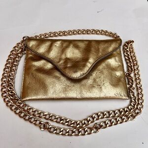 JJ WInters Gold Metallic Vegan Leather Crossbody Bag